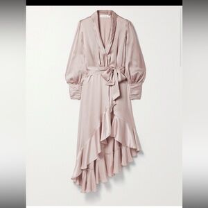 Zimmermann Pink Asymmetrical Ruffled satin wrap dress